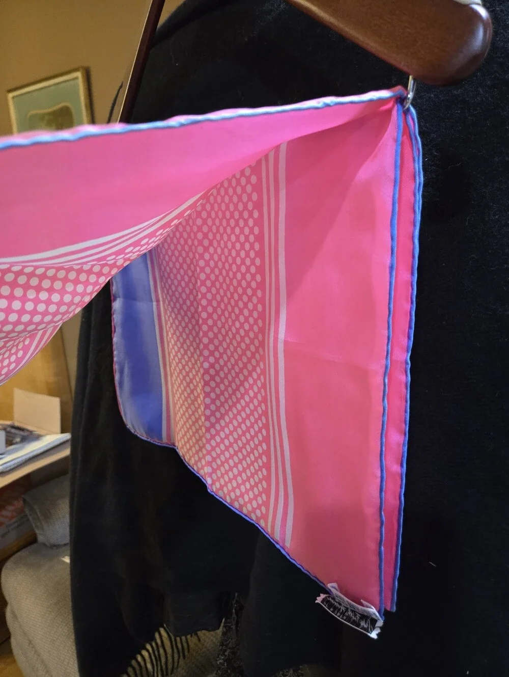 Saks Fifth Avenue Hot Pink and Periwinkle Silk Scarf